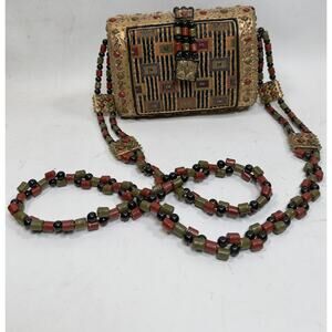 Mary Frances Motif Gold Beaded Jeweled Hard Shell Bag